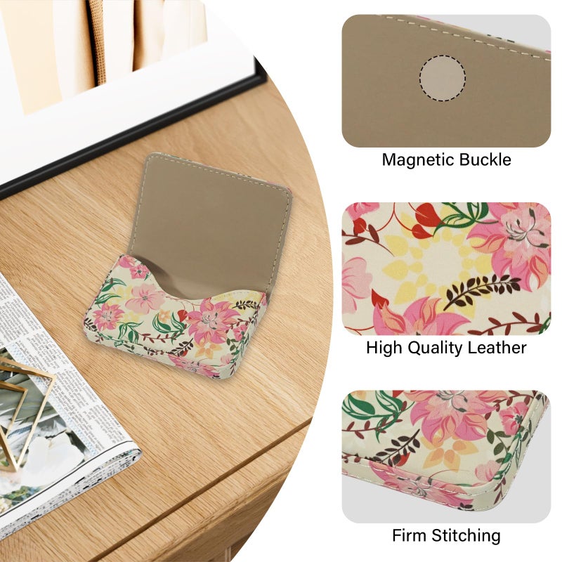 AI-DEE Business Card Holderï¼ŒPU Leather Business Card Case Color Printing Pattern Card Holder Walletï¼ŒPockets Magnetic Credit Card Holders for Men and Women - Red Yellow Flowers - Image 2