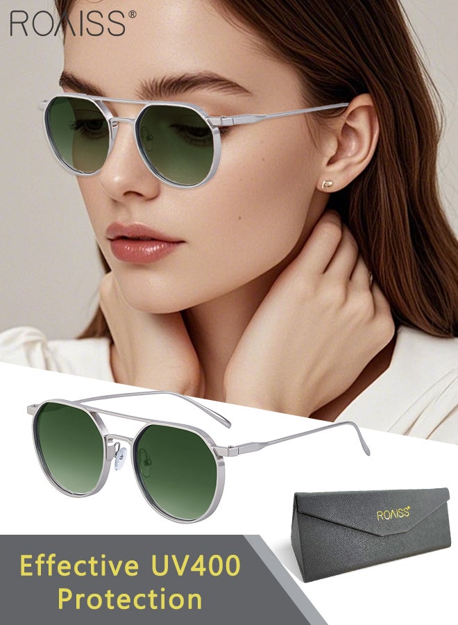 رويس نظارات شمسية دائرية كلاسيكية للنساء والرجال، حماية من الأشعة فوق البنفسجية 400، إطار معدني عتيق، نظارات عصرية مضادة للتوهج للارتداء اليومي، الشاطئ، ركوب الدراجات، فضي - Image 1