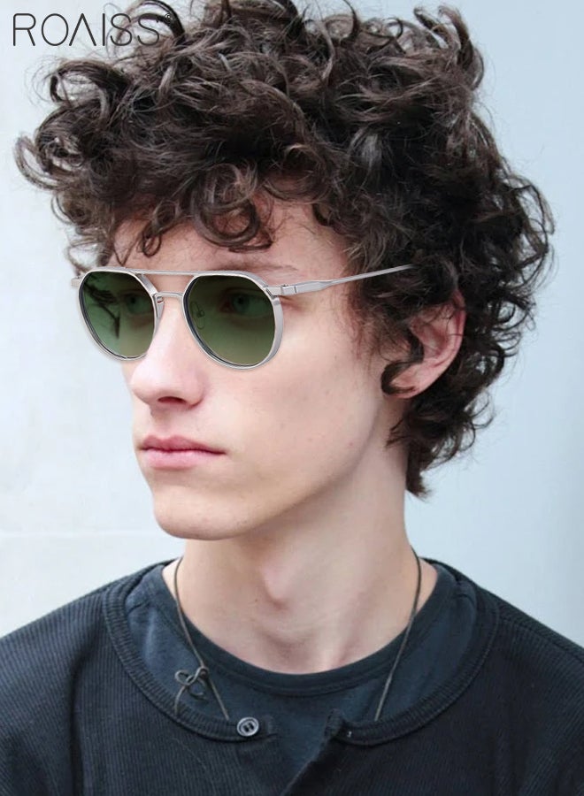 رويس نظارات شمسية دائرية كلاسيكية للنساء والرجال، حماية من الأشعة فوق البنفسجية 400، إطار معدني عتيق، نظارات عصرية مضادة للتوهج للارتداء اليومي، الشاطئ، ركوب الدراجات، فضي - Image 2