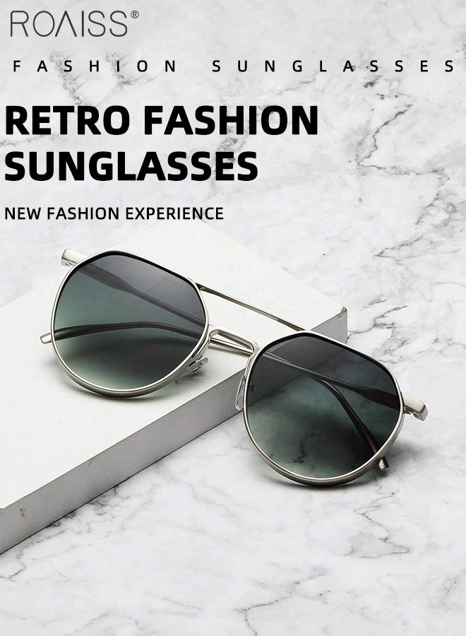 رويس نظارات شمسية دائرية كلاسيكية للنساء والرجال، حماية من الأشعة فوق البنفسجية 400، إطار معدني عتيق، نظارات عصرية مضادة للتوهج للارتداء اليومي، الشاطئ، ركوب الدراجات، فضي - Image 5