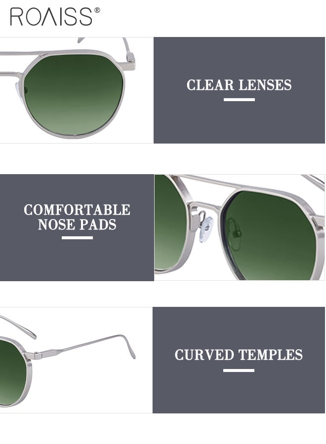 رويس نظارات شمسية دائرية كلاسيكية للنساء والرجال، حماية من الأشعة فوق البنفسجية 400، إطار معدني عتيق، نظارات عصرية مضادة للتوهج للارتداء اليومي، الشاطئ، ركوب الدراجات، فضي - Image 4