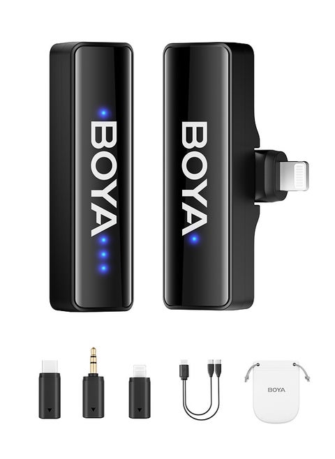BOYALINK A1 Wireless Lavalier Microphone for iPhone /Android/Camera/DSLR/iPhone 15,With 3.5mm TRS USB-C Lightning Adapters,Noise Cancellation,100m Range For PC Interviews, Vlogs, Live-Streaming