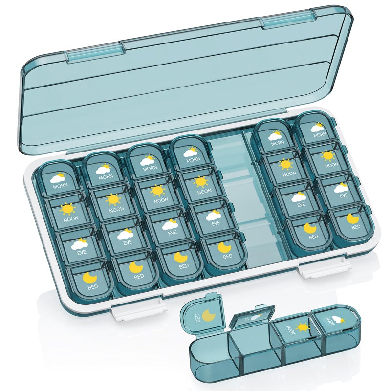 Acedada Pill Organizer 4 Times A Day, Pill Box 7 Day, Acedada Weekly (4X A Day) Travel Medicine Organizer Box, Large Pill Container Case Vitamins Holder Pill Dispenser, Blue - Image 1