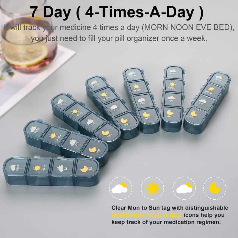 Acedada Pill Organizer 4 Times A Day, Pill Box 7 Day, Acedada Weekly (4X A Day) Travel Medicine Organizer Box, Large Pill Container Case Vitamins Holder Pill Dispenser, Blue - Image 2