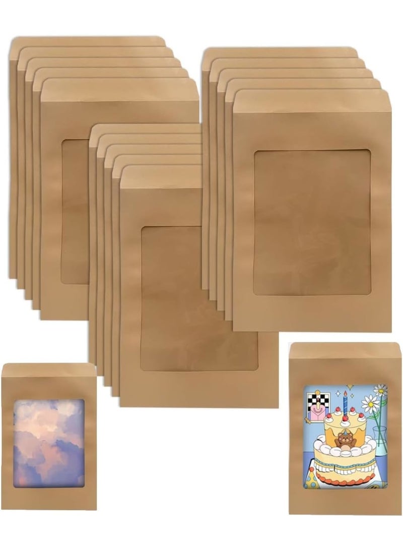 Excefore 15 Window Envelopes, Kraft Envelopes, Clear Window Envelopes for Gift Cards, Greeting Cards, Invitations, Classic Flap Envelopes (32.5 * 22.5cm) - Image 1