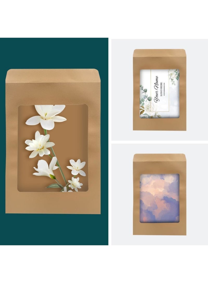 Excefore 15 Window Envelopes, Kraft Envelopes, Clear Window Envelopes for Gift Cards, Greeting Cards, Invitations, Classic Flap Envelopes (32.5 * 22.5cm) - Image 2