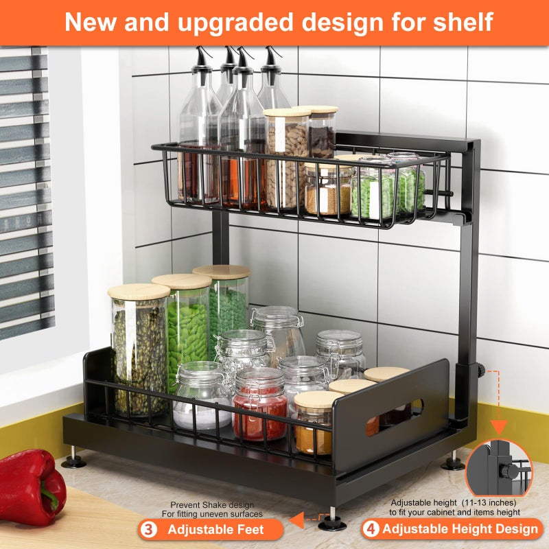 Dataroad Selead 2 Pack Under Sink Organizers and Storage,Pull Out Cabinet Organizer,2-Tier Sliding Out Kitchen Basket Sink Shelf Cabinet Organizers Adjustable L Shape Counter Organizers for Bathroom Kitchen (Black) - Image 3
