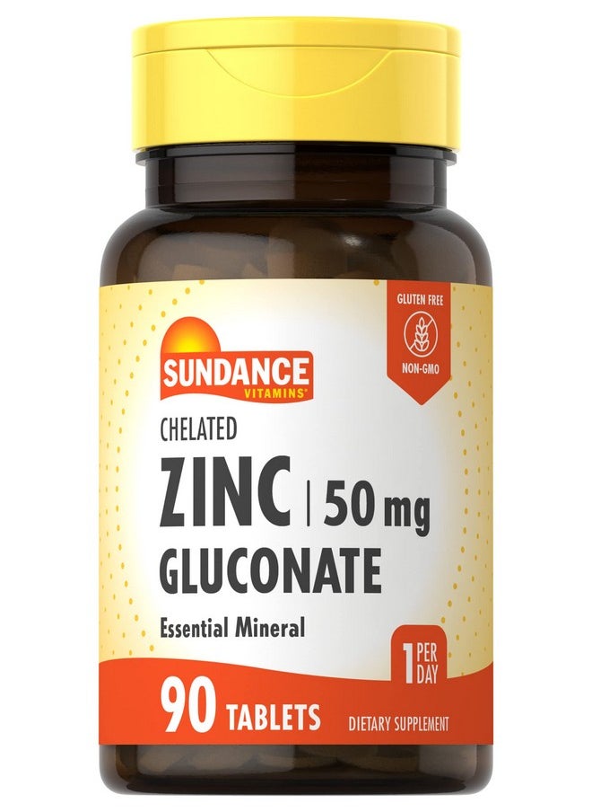 Sundance - Zinc Gluconate 50Mg ; 90 Tablets ; Chelated Essential Mineral ; Vegetarian Nongmo And Gluten Free Supplement ; By Sundance - Image 1