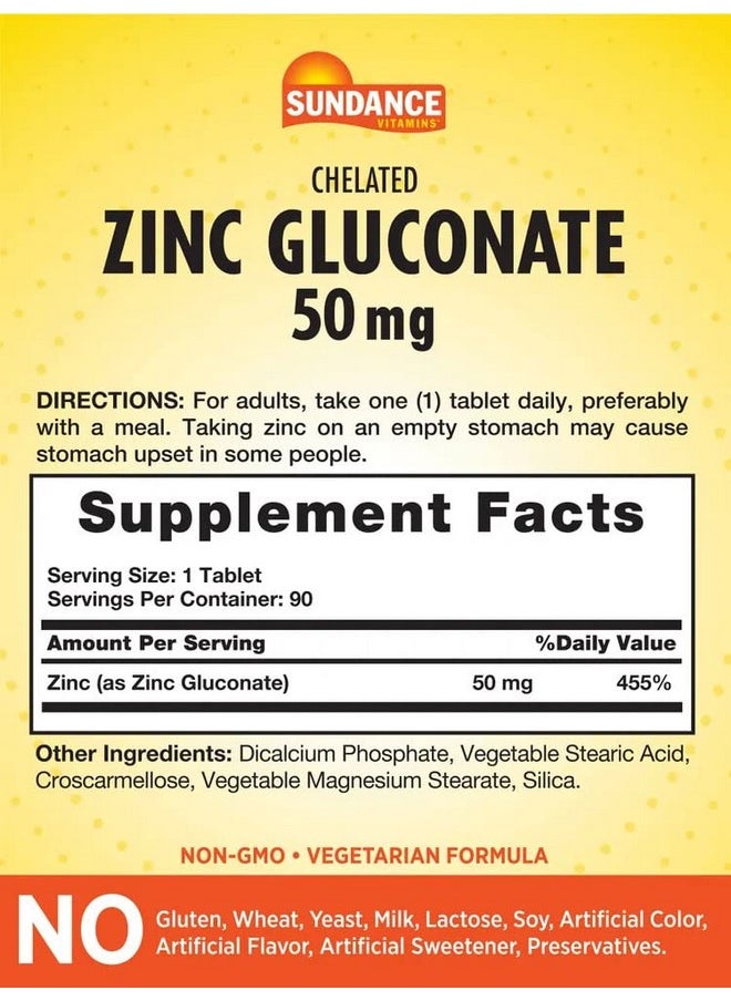 Sundance - Zinc Gluconate 50Mg ; 90 Tablets ; Chelated Essential Mineral ; Vegetarian Nongmo And Gluten Free Supplement ; By Sundance - Image 1