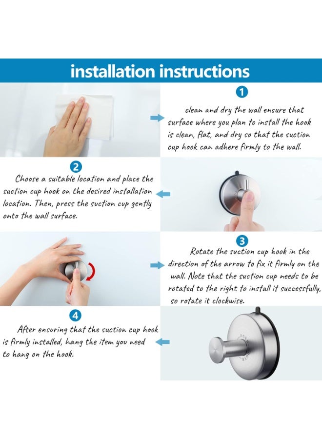 دي جي واي بي مجموعةمن 2 خطافات شفط من النيكل المصقول لمناشف الحمام ، خطافات دش مقاومة للماء من الفولاذ المقاوم للصدأ للاستحمام الداخلي ، خطافات حمام 15 رطلا للمناشف - Image 5