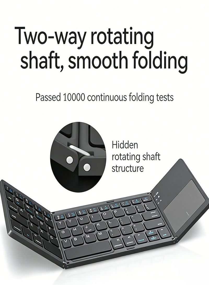 Rechargeable Foldable Bluetooth Keyboard Portable Folding Wireless Tri-Keyboard with Touchpad for Android/Windows/ iOS13 and above,Tablet/PC - Gray - Image 3