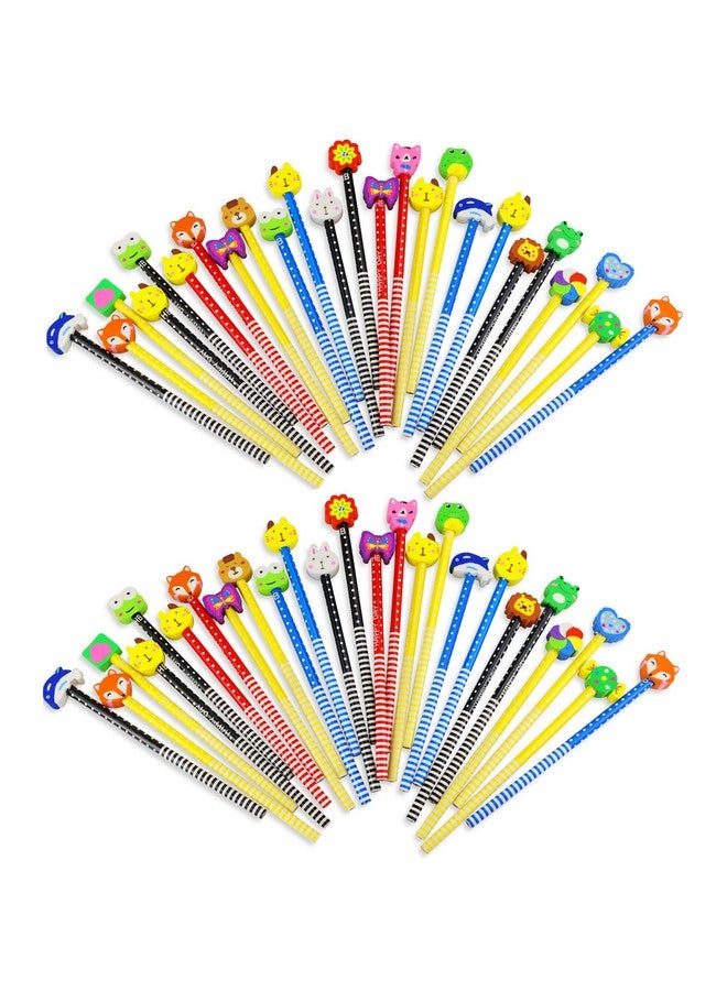 Etmact 50 Pack Assorted Colorful Cartoon Animal Pencil With Erasers, Fun Pencils For Kids, Bulk Pencils With Animal Eraser Toppers,Party Favor Pencils For Kids Novelty Pencils - Image 1