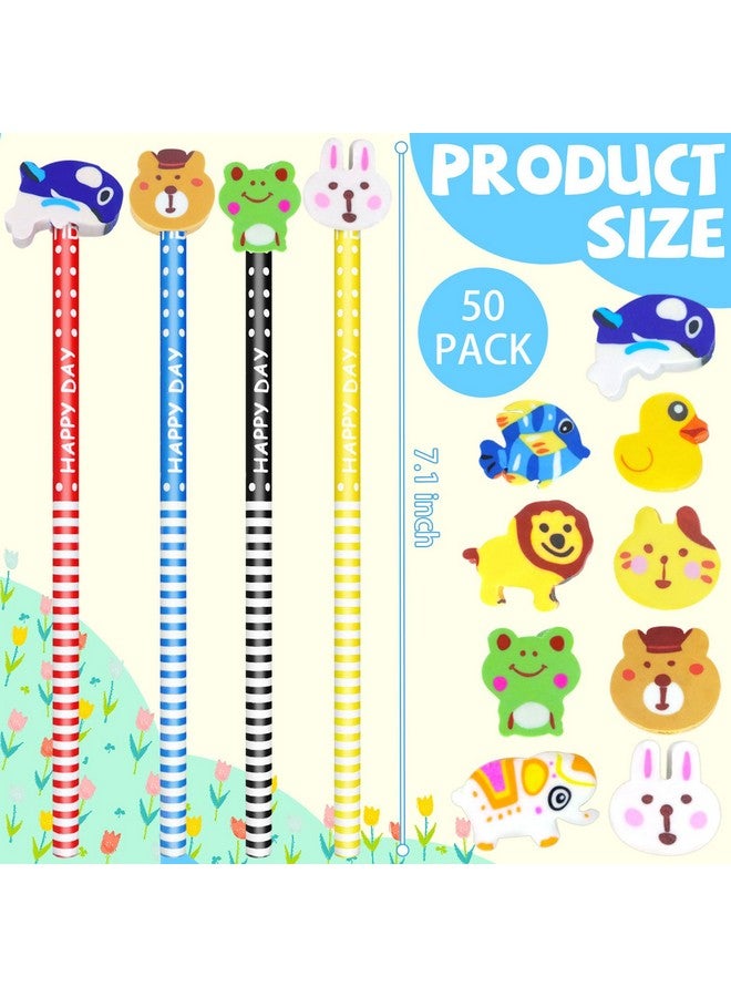 Etmact 50 Pack Assorted Colorful Cartoon Animal Pencil With Erasers, Fun Pencils For Kids, Bulk Pencils With Animal Eraser Toppers,Party Favor Pencils For Kids Novelty Pencils - Image 2