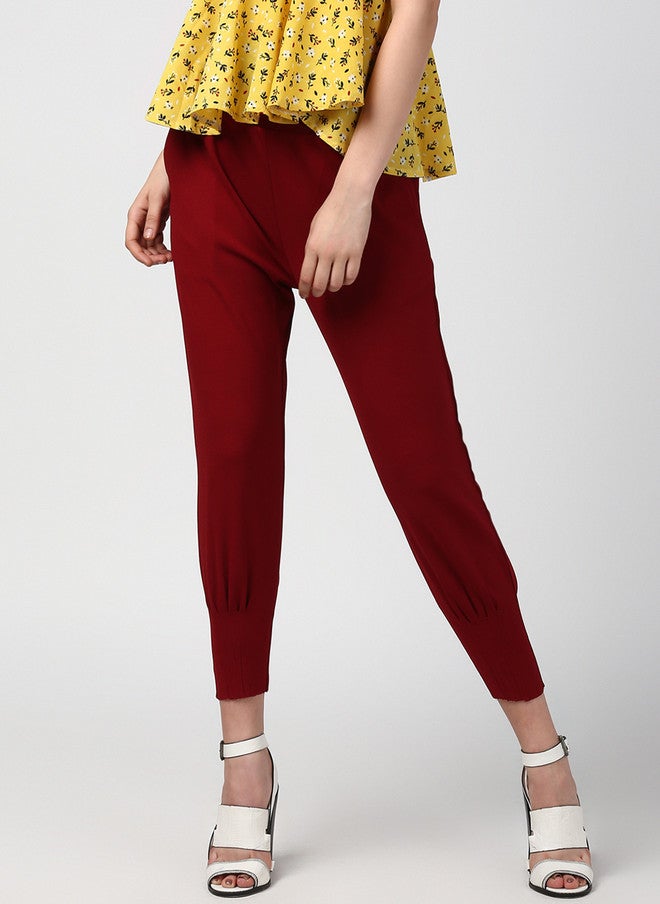 StyleStone Women Maroon Tapered Fit Solid Joggers - Image 1