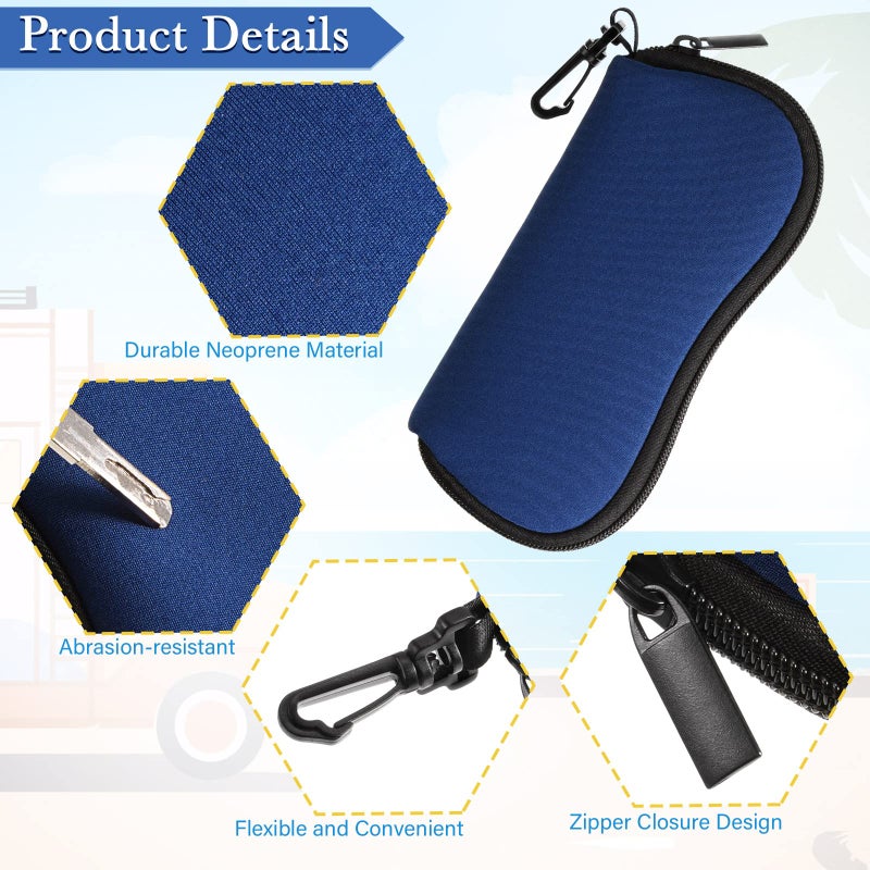 Flutesan Flutesan 3 Pcs Sunglasses Soft Case Ultra Light Zipper Eyeglass Case Portable Neoprene Sunglasses Safety Pouch with Clip(Black, Navy, Red,Printing Style)  - Image 3