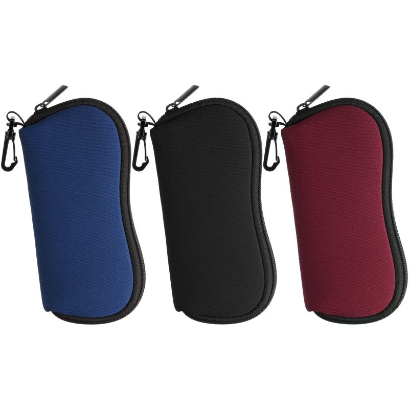 Flutesan Flutesan 3 Pcs Sunglasses Soft Case Ultra Light Zipper Eyeglass Case Portable Neoprene Sunglasses Safety Pouch with Clip(Black, Navy, Red,Printing Style)  - Image 1