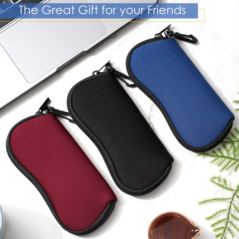 Flutesan Flutesan 3 Pcs Sunglasses Soft Case Ultra Light Zipper Eyeglass Case Portable Neoprene Sunglasses Safety Pouch with Clip(Black, Navy, Red,Printing Style)  - Image 5
