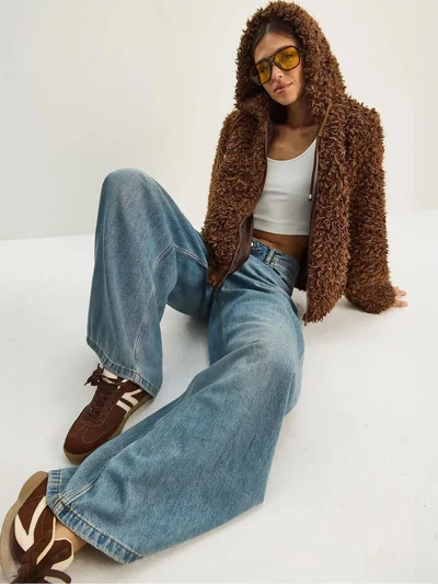 Bianco Lucci LUCCI Hooded Plush Coat
