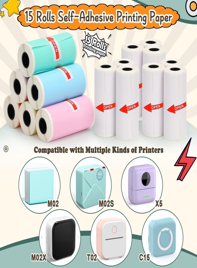 HUIJUTCHEN 15 Rolls Mini Thermal Sticker Paper,53 * 28mm Colorful Inkless Self-adhesive Printing Paper Compatible with Phomemo T02/M02/M02X/M02L Label Maker Printer for Photo,Note,DIY,Memo - Image 3