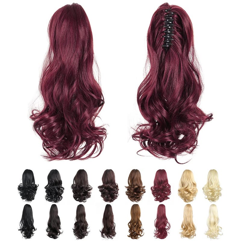 HSPJHTM Claw Ponytail Extensions16 Red Hair Clip Ponytails Extension for Women Curly Burgundy Hair Piece Synthetic Pony Tail Wig Wavy Halloween Fluffy Daily Use