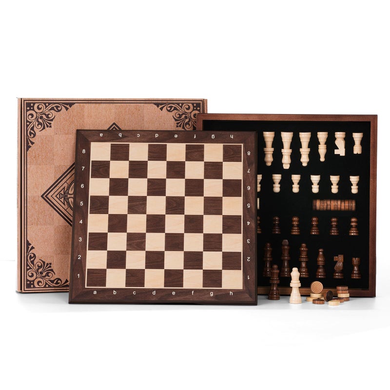 Peradix Wooden Chess Set for Kids Magnetic 12 Checkers Chess Board Game Set 2 in 1 with Drawer Unique Chess Pieces with 2 Extra Queens Family Board Games Educational Sets - Image 3