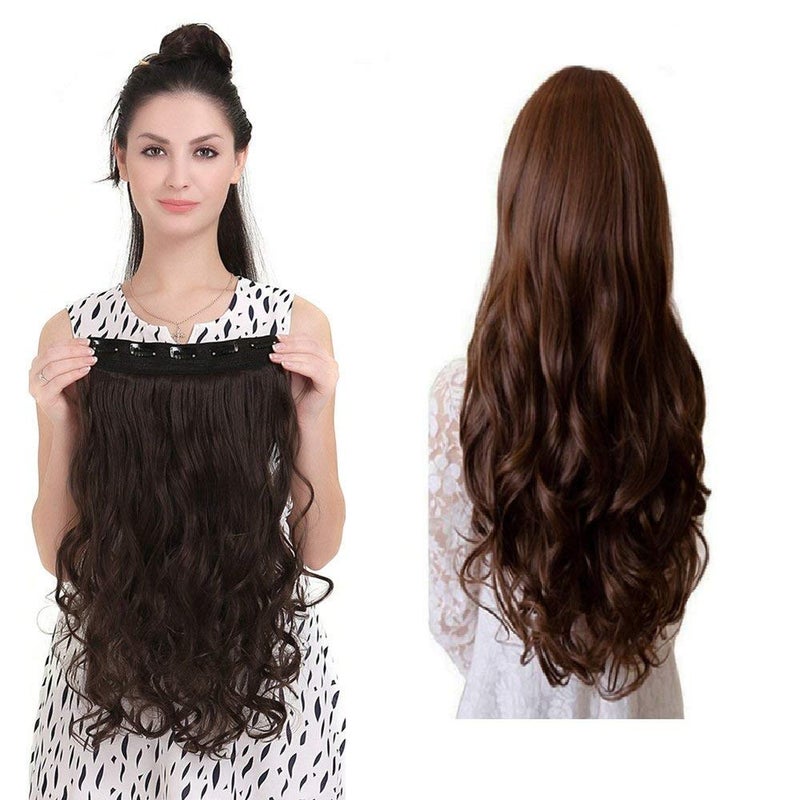 Artifice 5 Clip Curly Wavy Hair Extension Natural Looking Synthetic Thick Hairs for Any Event Clip In For Styling Women and Girls 26 INCH NATURAL DARK BROWN - Image 1