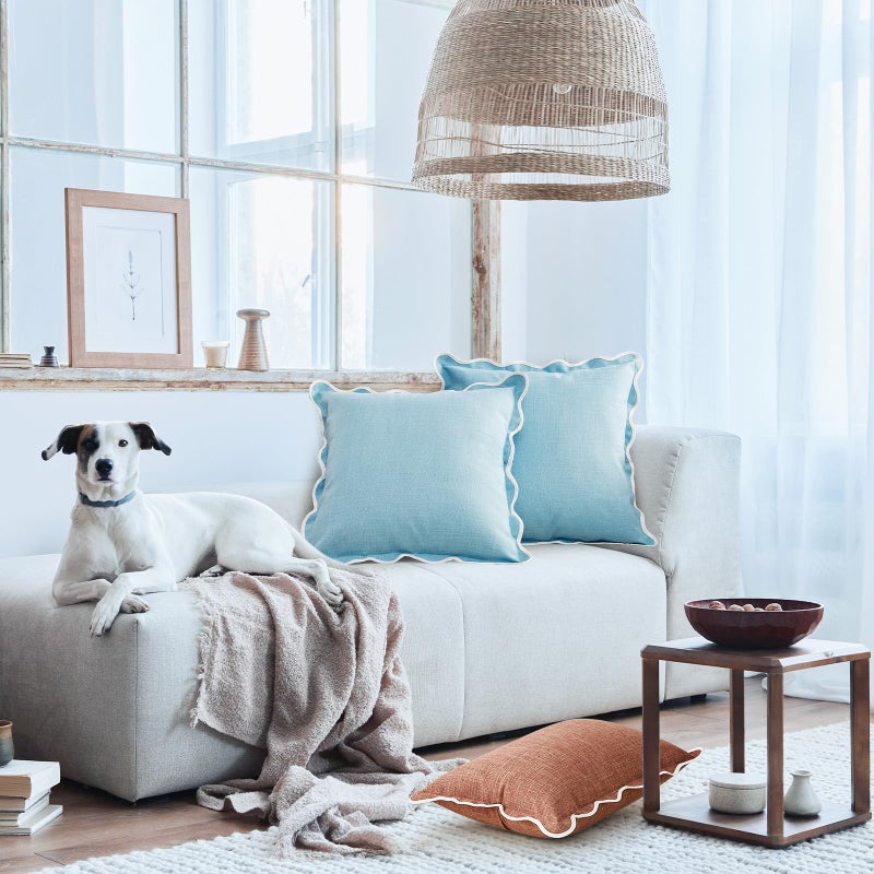 Mayler Yee Scalloped Throw Pillow Covers Set of 2 for Living Room  Soft Cotton & Cozy Linen  Boho Sytle Decorative Home (Blue  12x20 Inch) - Image 4