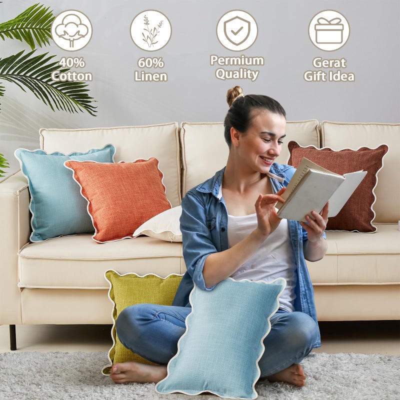 Mayler Yee Scalloped Throw Pillow Covers Set of 2 for Living Room  Soft Cotton & Cozy Linen  Boho Sytle Decorative Home (Blue  12x20 Inch) - Image 5