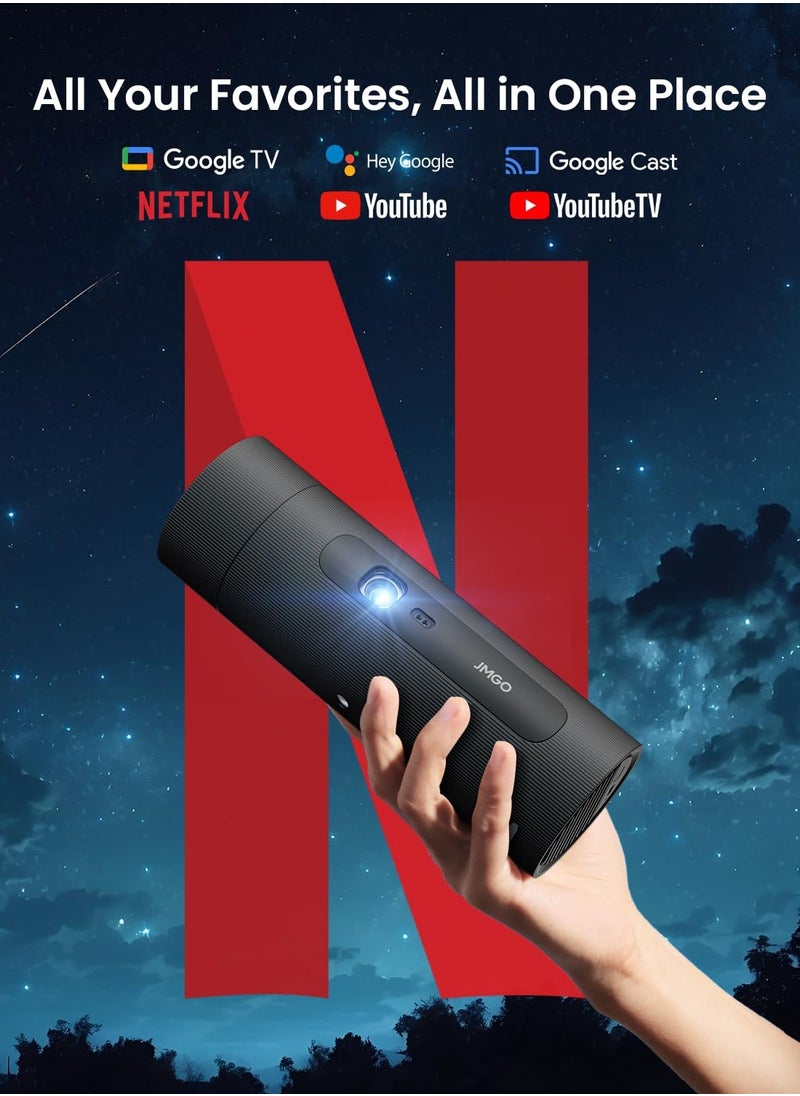 JMGO - PicoFlix Portable Smart Projector, Rotating Gimbal, 1080P FHD, Google TV, Netflix Licensed, 4.5H Battery, HDR10, 10W Speaker - Image 1