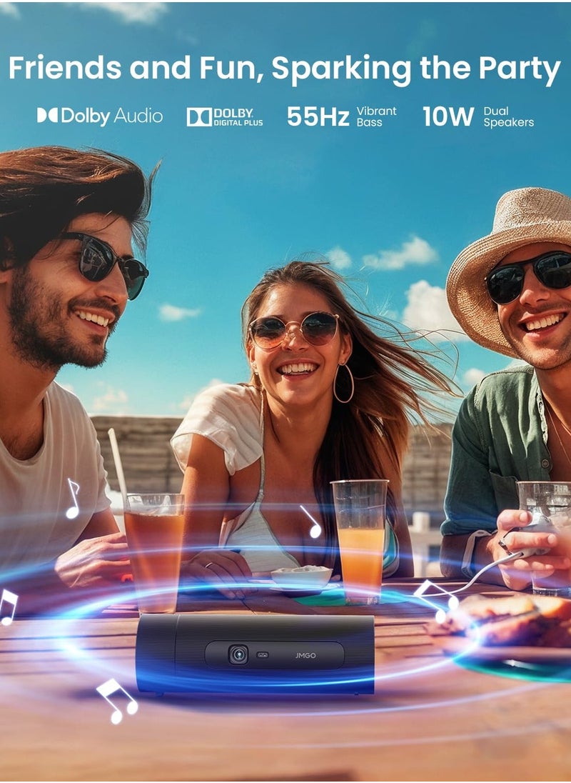 JMGO - PicoFlix Portable Smart Projector, Rotating Gimbal, 1080P FHD, Google TV, Netflix Licensed, 4.5H Battery, HDR10, 10W Speaker - Image 1