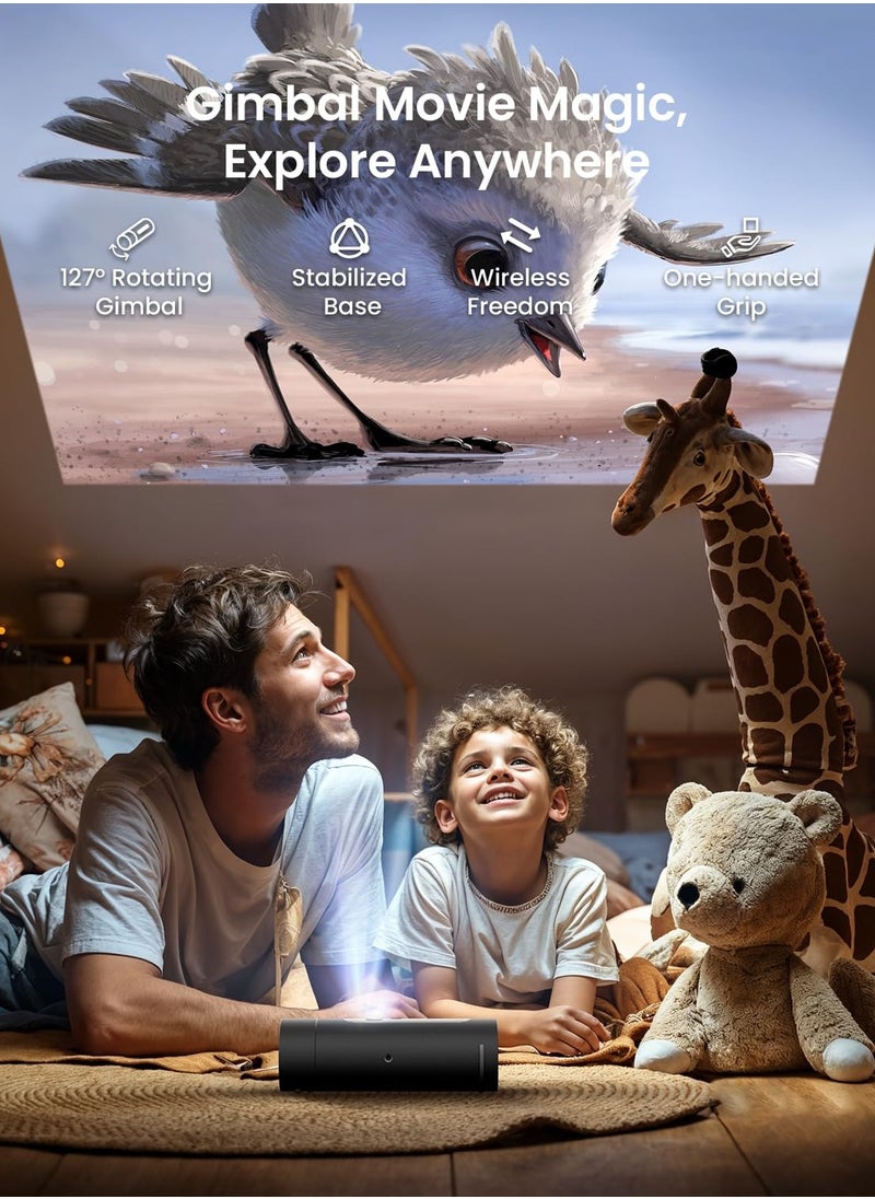 JMGO - PicoFlix Portable Smart Projector, Rotating Gimbal, 1080P FHD, Google TV, Netflix Licensed, 4.5H Battery, HDR10, 10W Speaker - Image 1
