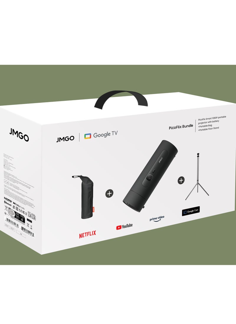 JMGO - PicoFlix Portable Smart Projector, Rotating Gimbal, 1080P FHD, Google TV, Netflix Licensed, 4.5H Battery, HDR10, 10W Speaker - Image 1