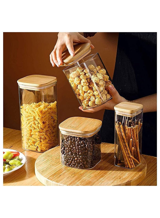 AKDC Set Of 3 Square Glass Jar With Bamboo Lid 3 Size, Kitchen Food Storage - Image 5