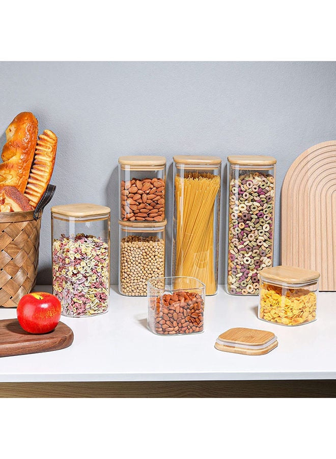 AKDC Set Of 3 Square Glass Jar With Bamboo Lid 3 Size, Kitchen Food Storage - Image 2