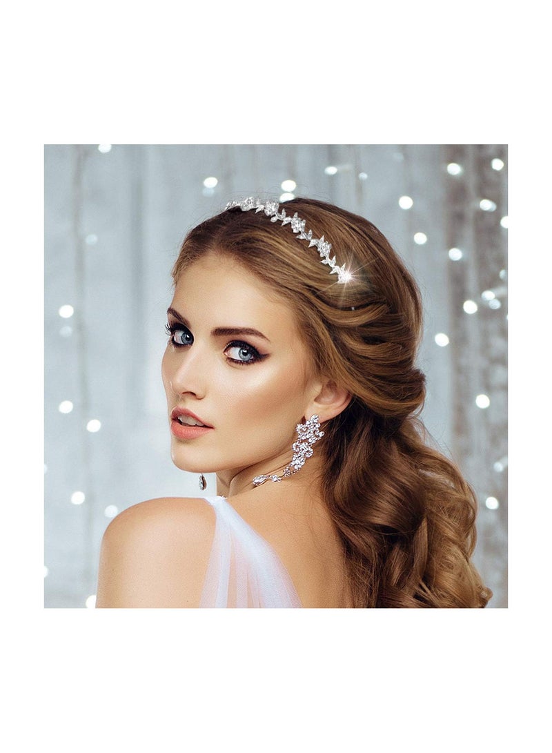 GGOOT Bridal Wedding Tiara Womens Crystal Flower Leaves Headband Silver Rhinestone Tiara Crown Princess Queen Headdress Hair Accessories Wedding Birthday Halloween - Image 5