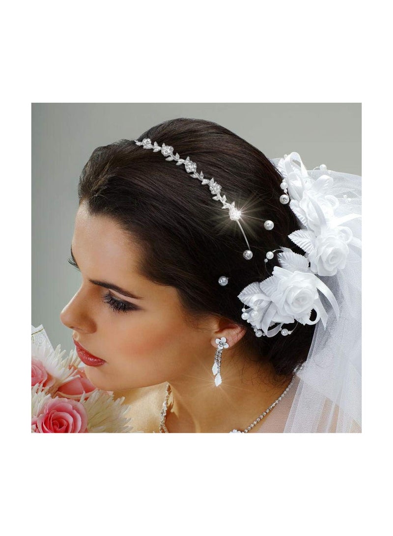 GGOOT Bridal Wedding Tiara Womens Crystal Flower Leaves Headband Silver Rhinestone Tiara Crown Princess Queen Headdress Hair Accessories Wedding Birthday Halloween - Image 3