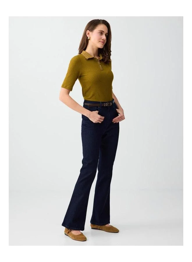Jimmy Key Mid Rodeo Wide-Leg High-Waist Long Denim Pants.