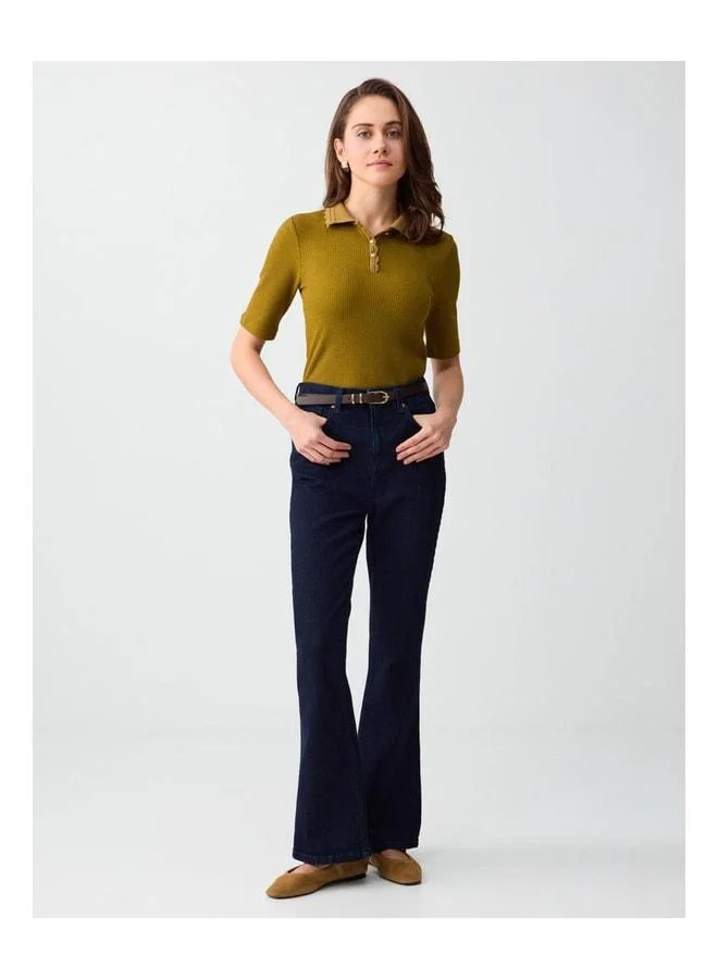 Jimmy Key Mid Rodeo Wide-Leg High-Waist Long Denim Pants.