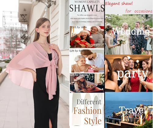 Hotshawl Womens Chiffon Shawls and Wraps, Wedding Party Shawl Scarf for Evening Dresses (Blush) - Image 5