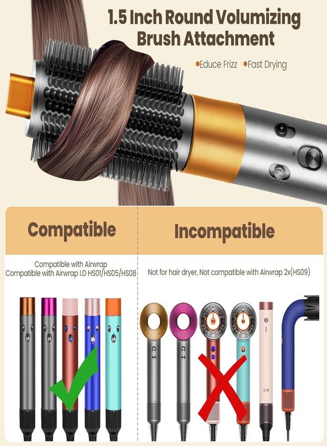 Liopif Upgraded Round Volumizing Brush Compatible with Dyson Airwrap Attachments,Round Brush Hair Accessories Compatible with Airwrap HS01/05/08 for Straighten Dry Curls Add Volume (Nickel/Copper) - Image 2