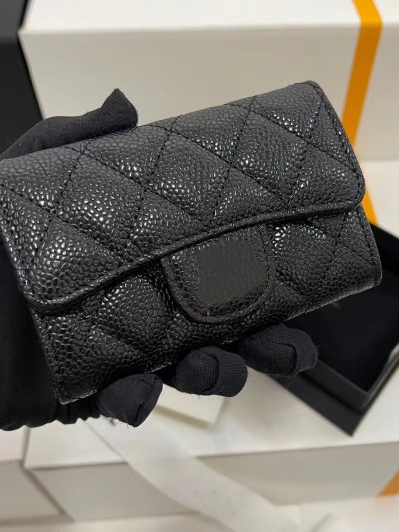 Genuine Goatskin Small Fragrant Caviar Wallet Short Wallet Zipper Card Holder Large Capacity Multi-Functional Card Holder Cf Rhombus - Image 3