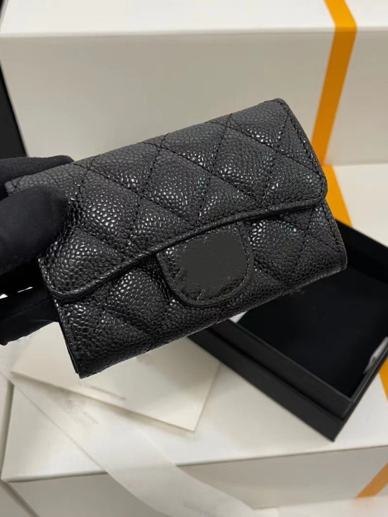 Genuine Goatskin Small Fragrant Caviar Wallet Short Wallet Zipper Card Holder Large Capacity Multi-Functional Card Holder Cf Rhombus - Image 2