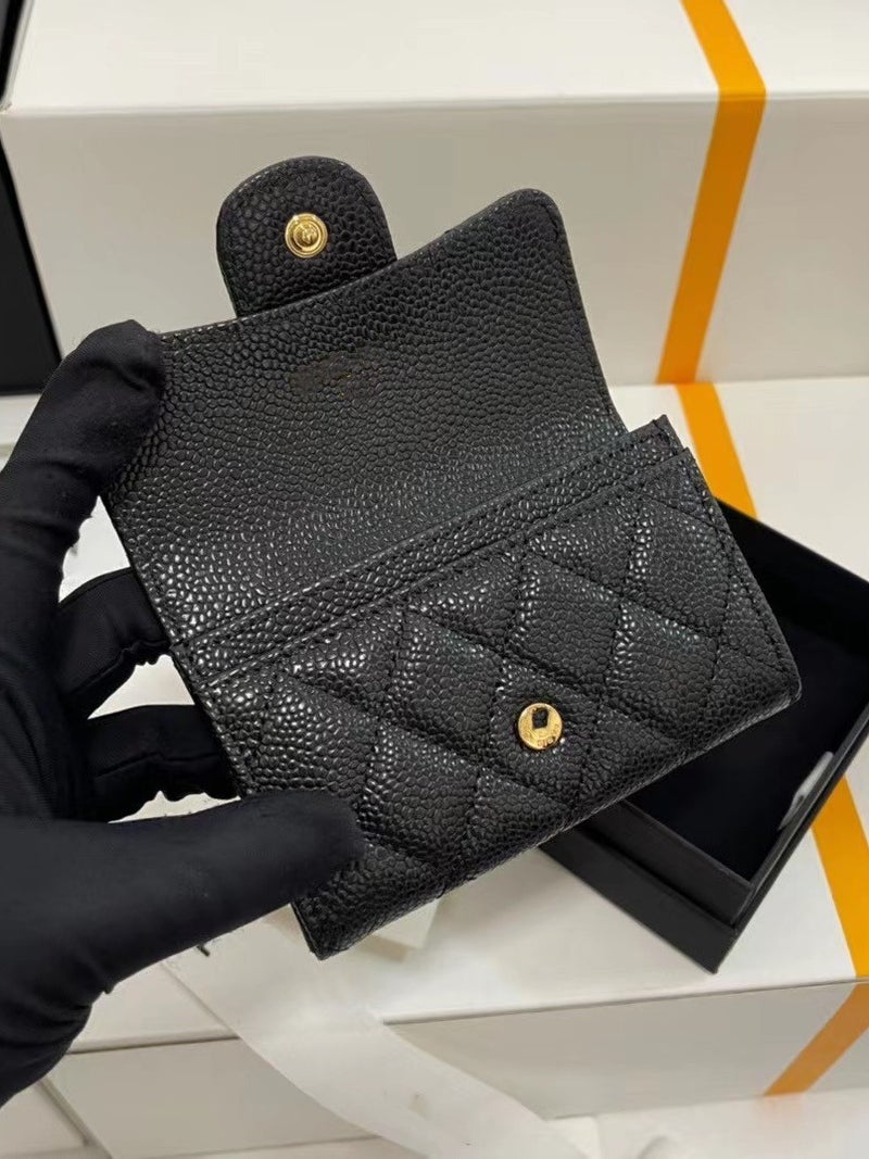 Genuine Goatskin Small Fragrant Caviar Wallet Short Wallet Zipper Card Holder Large Capacity Multi-Functional Card Holder Cf Rhombus - Image 5