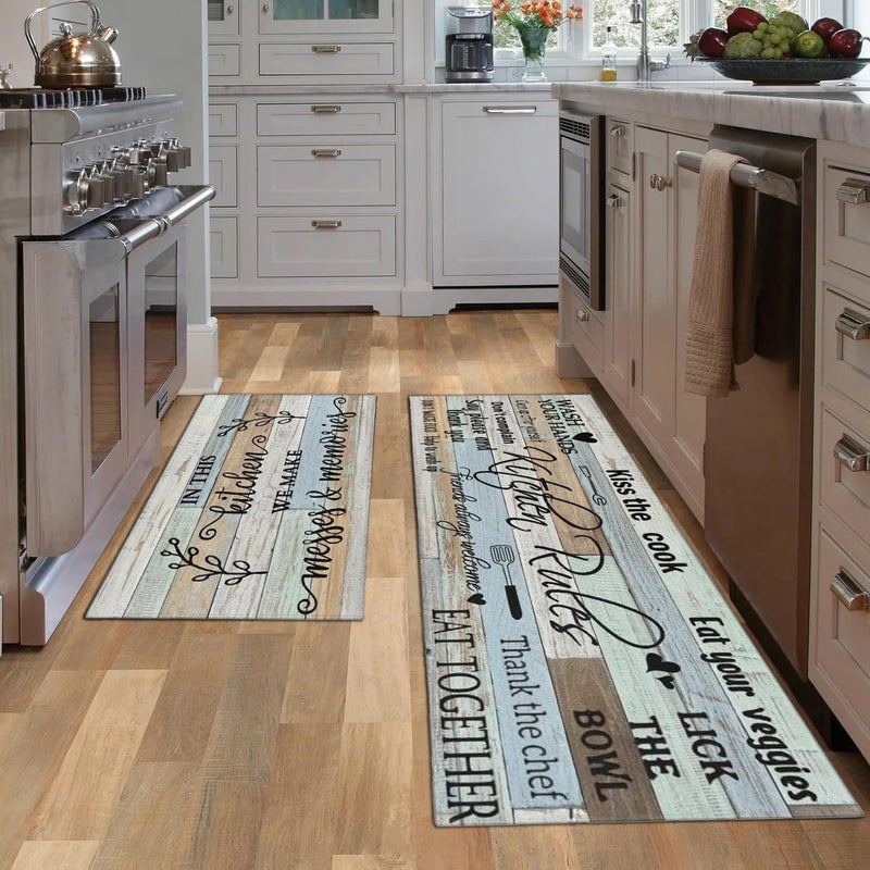 wyoansfhd Farmhouse Kitchen Rug Sets of 2 Piece Non Slip Kitchen Rugs and Mats Washable Kitchen Mats for Kitchen Floor Mat Carpet Runner Rugs for Hallway Laundry Decor 17"x30"+17"x47" - Image 3