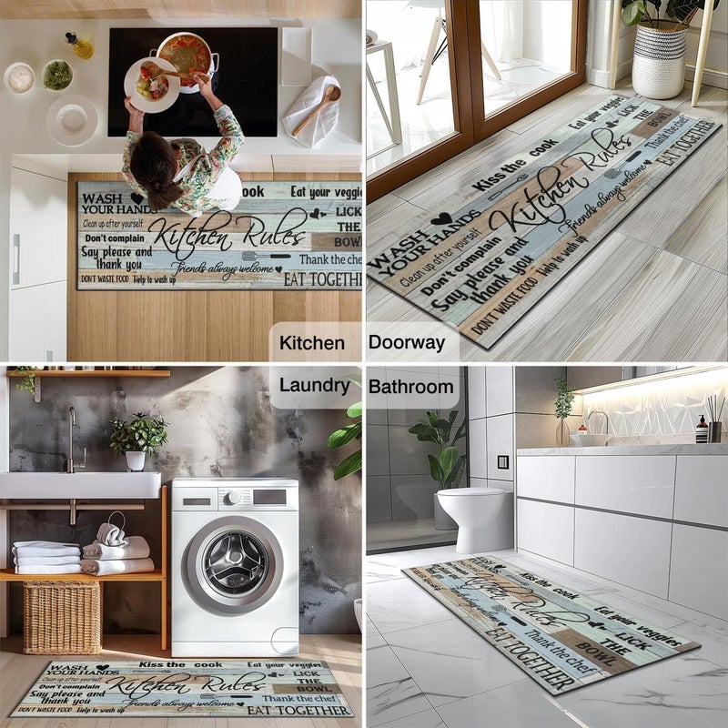 wyoansfhd Farmhouse Kitchen Rug Sets of 2 Piece Non Slip Kitchen Rugs and Mats Washable Kitchen Mats for Kitchen Floor Mat Carpet Runner Rugs for Hallway Laundry Decor 17"x30"+17"x47" - Image 4
