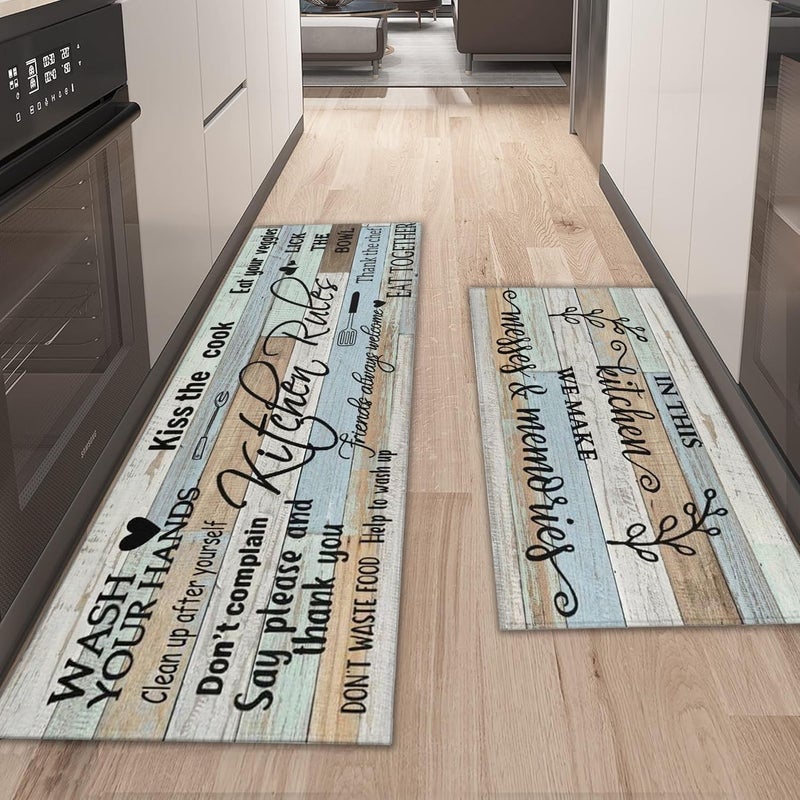 wyoansfhd Farmhouse Kitchen Rug Sets of 2 Piece Non Slip Kitchen Rugs and Mats Washable Kitchen Mats for Kitchen Floor Mat Carpet Runner Rugs for Hallway Laundry Decor 17"x30"+17"x47" - Image 2