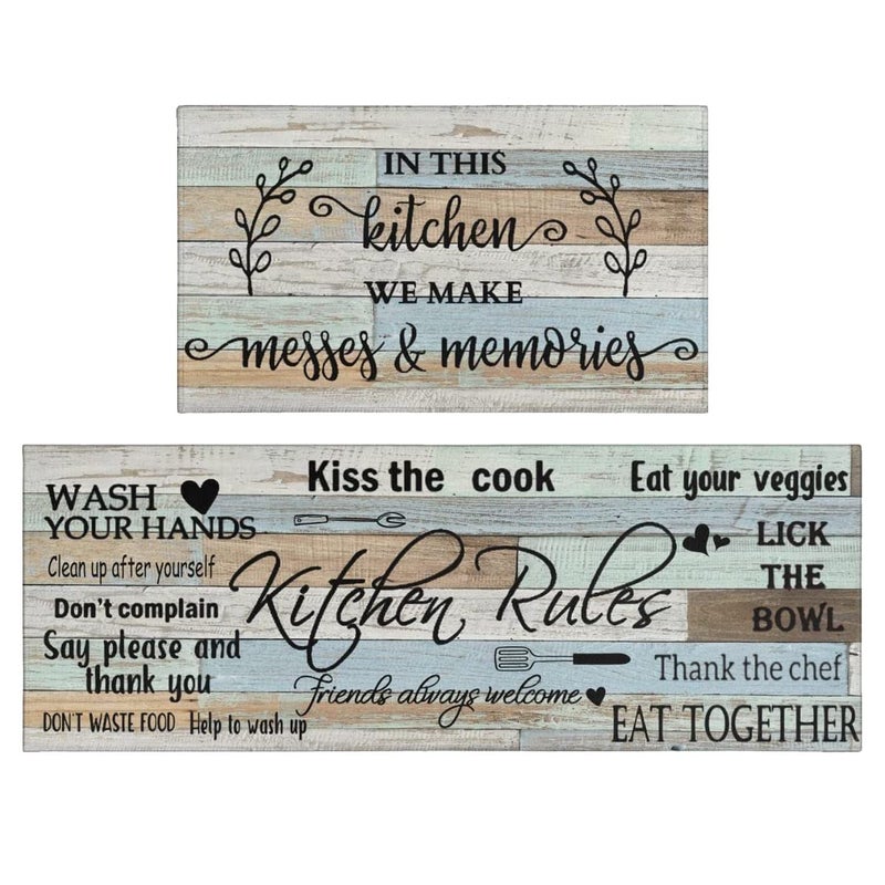 wyoansfhd Farmhouse Kitchen Rug Sets of 2 Piece Non Slip Kitchen Rugs and Mats Washable Kitchen Mats for Kitchen Floor Mat Carpet Runner Rugs for Hallway Laundry Decor 17"x30"+17"x47" - Image 1