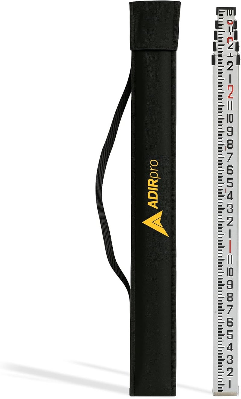 AdirPro 16-Foot Aluminum Grade Rod – 8ths, Dual Sided 5-Section Telescopic Leveling Rod – Bubble Level and Soft Carrying Case Included - Image 1