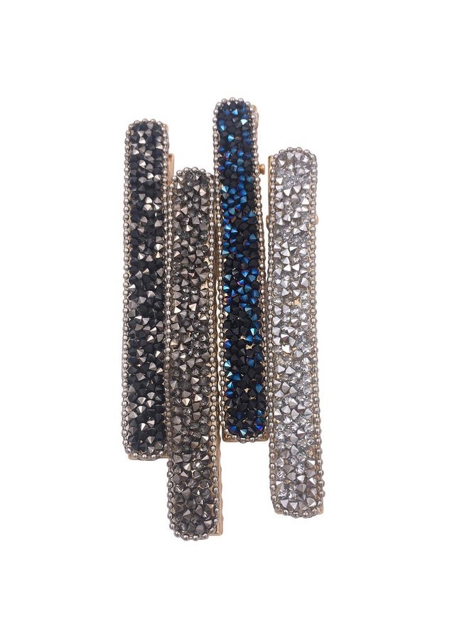 Lizzie Kay 4 Rhinestone Crystal Long Slim Beak Duckbill Alligator Clip Pin Hair Accessories Women Girls  - Image 1