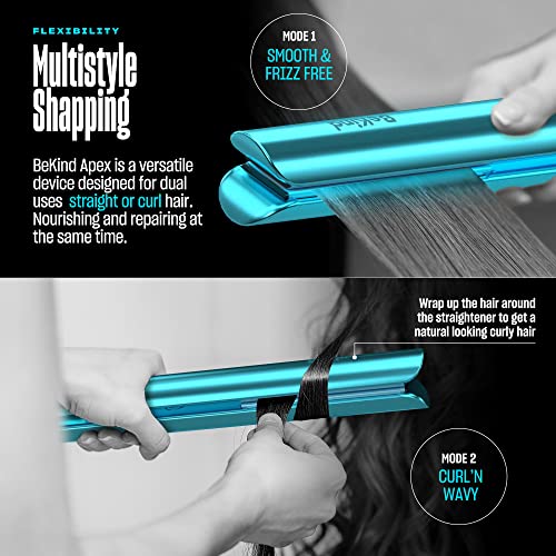 Bekind Apex 2-in-1 Hair Straightener Flat Iron | 1“ 460°F Straightener & Curler for All Hairstyles | UltraSmooth Tech | 15s Fast Heating & Temp Memory | Gift Set for Girls Women (Crystal Blue) - Image 4